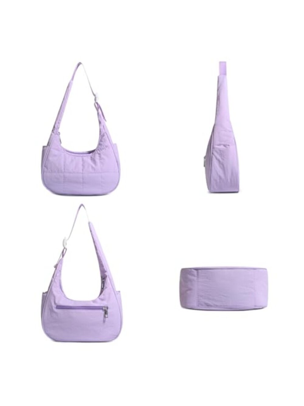 Quilted Nylon Crescent Hobo Shoulder Bag Women's Waterproof Purse - Picture 3 of 5